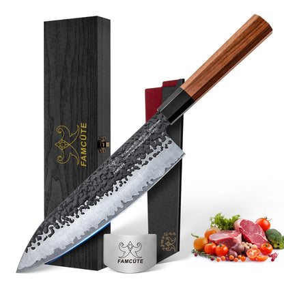 FAMCÜTE 7" Santoku Knife, Hand Forged Sharp Chopping Knife for Easy Cutting