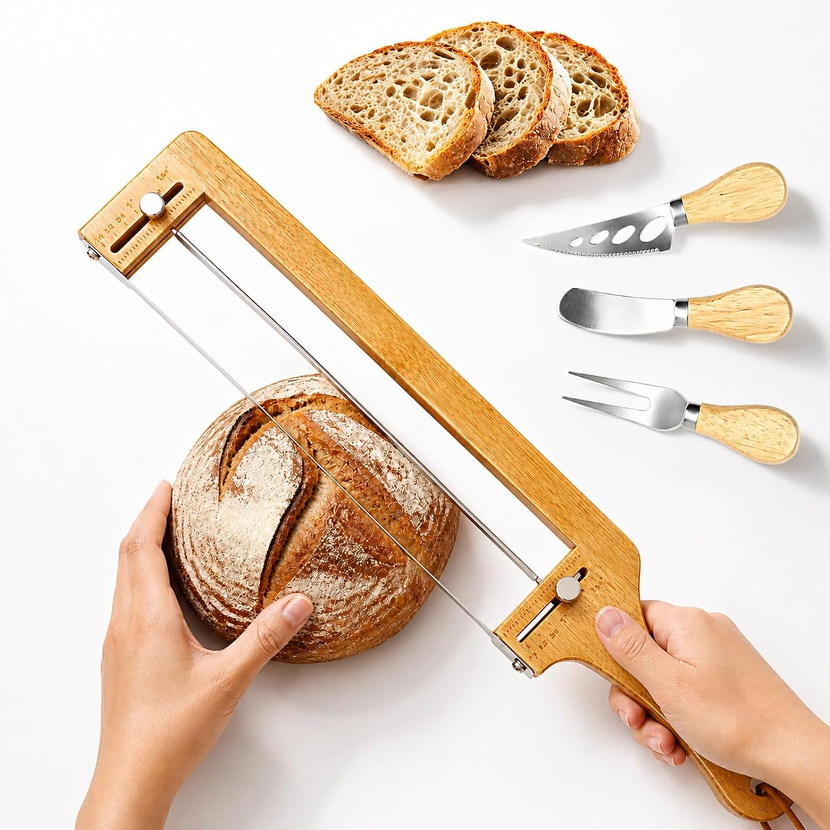 Adjustable Bread Knife with 3 Cheese Knives & Butter Knives