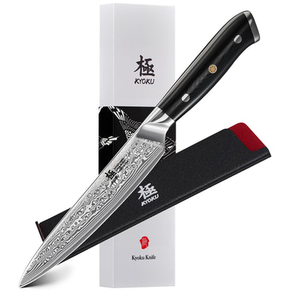 KYOKU Santoku Knife - 7" - Shogun Series - Japanese VG10 Steel Core Forged Damascus Blade - with Sheath & Case