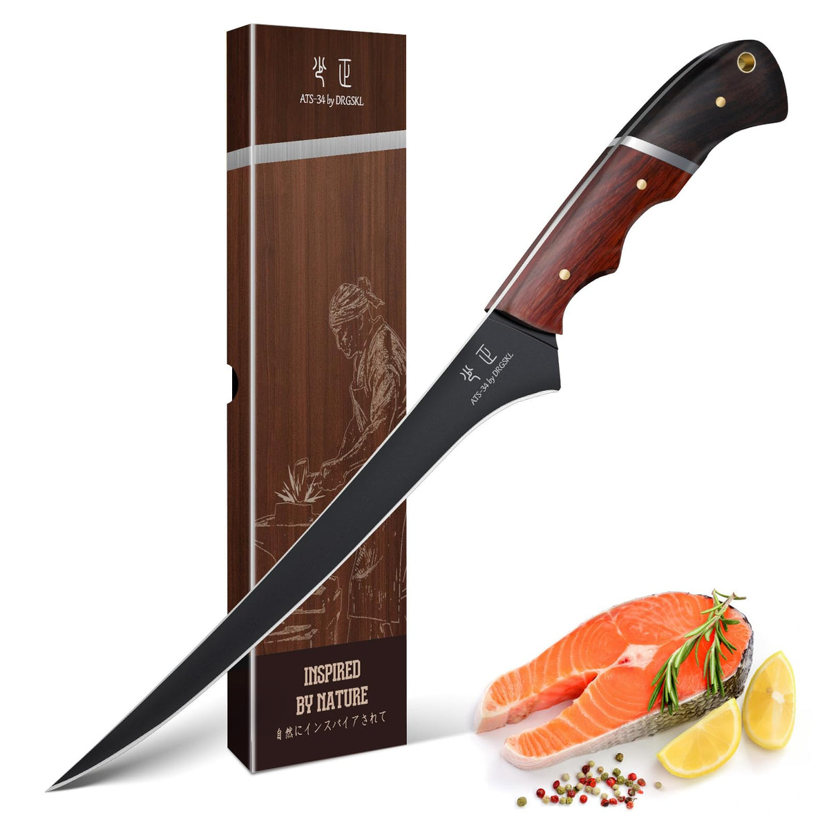 DRGSKL Kitchen Knife Set with Bag - 6 PCS Chef Knife Set with Wooden Handle