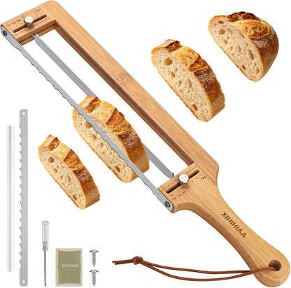 Adjustable Bread Knife for Homemade Bread Sourdough, Bamboo Handle