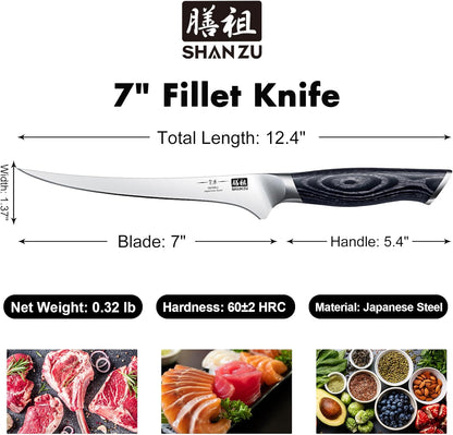 SHAN ZU 7 Inch Fillet Knife, Japanese Super Steel Boning Knife