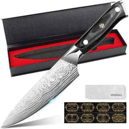 MOSFiATA Santoku Knife- 7 Inch Vegetable Knife Ultra Sharp Chopping Knife- Forged EN.4116 German Steel- Including Sheath,Finger Guard,Knife Sharpener,Full Tang,Best Gifts with Handmade Gift Box