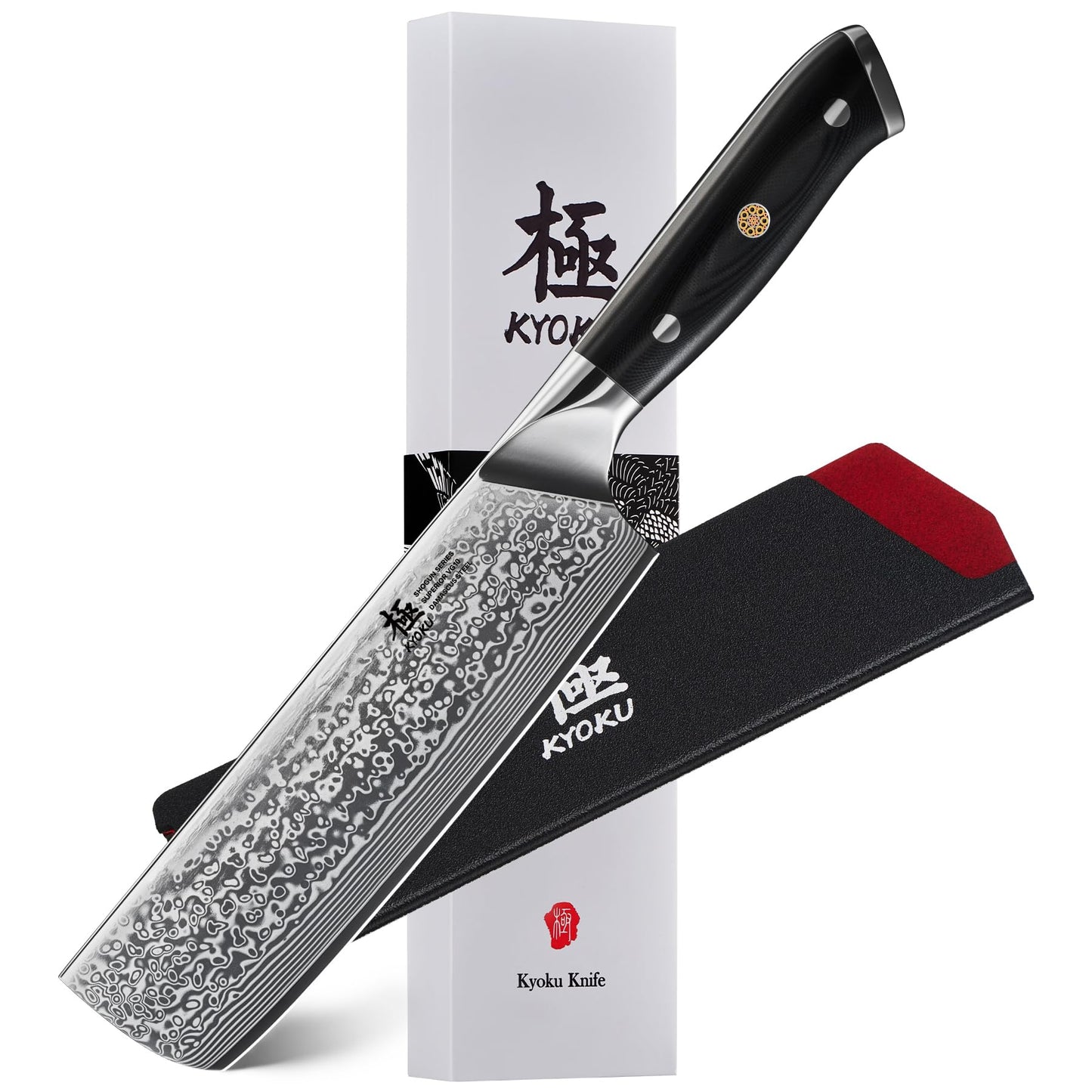 KYOKU Santoku Knife - 7" - Shogun Series - Japanese VG10 Steel Core Forged Damascus Blade - with Sheath & Case