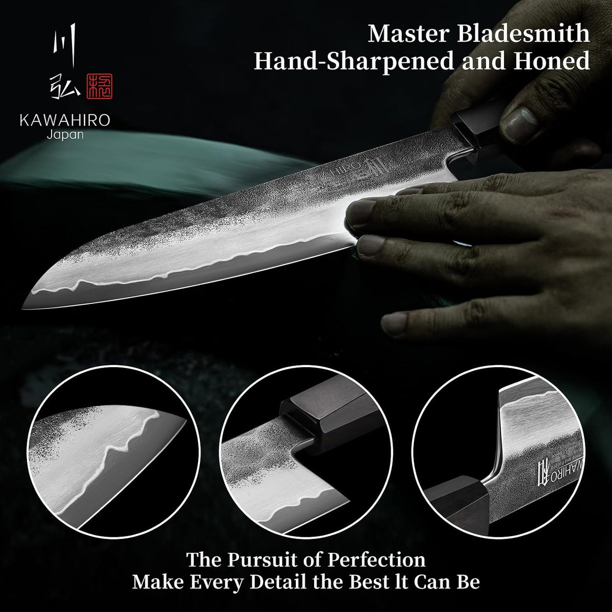 KAWAHIRO 7 Inch Japanese Santoku Knife, Hand Forged VG10 Chef Knife