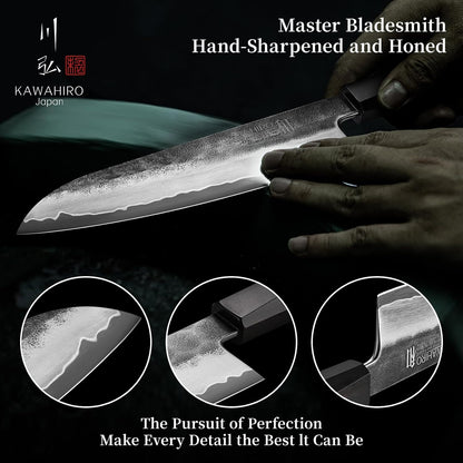 KAWAHIRO 7 Inch Japanese Santoku Knife, Hand Forged VG10 Chef Knife