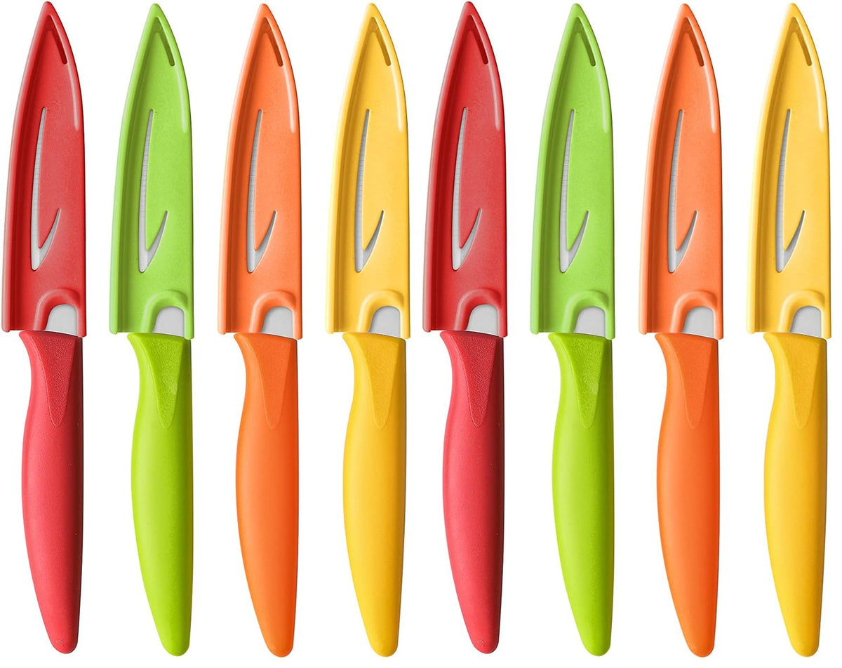 VITUER Paring knife, 4PCS Paring knives (4 Knives and 4 Knife cover), 4 Inch Peeling Fruit and Vegetable Knife, Ultra Sharp Kitchen Knives, German Steel, PP Plastic Handle