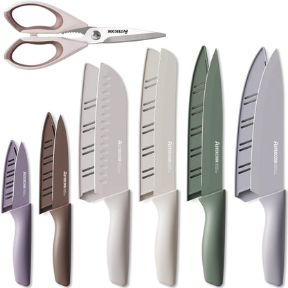 Astercook Knife Set, 13 Pieces Kitchen Knives Set with Healthy Anti-Rust Coating, Dishwasher Safe, Stainless Steel Chef Knife Sets with 6 Blade Guards, Perfect Holiday Gifts for Kitchen