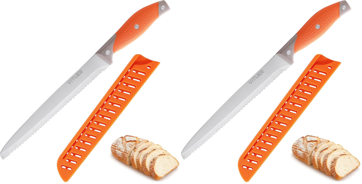 VITUER Bread Knife with Cover, 8 inch Serrated Bread Knife for homemade bread, Bread Cutter Ideal for Slicing Homemade Bread, Bagels, Cake (8-Inch Blade with 5-Inch Handle)