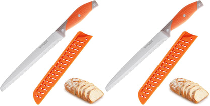 VITUER Bread Knife with Cover, 8 inch Serrated Bread Knife for homemade bread, Bread Cutter Ideal for Slicing Homemade Bread, Bagels, Cake (8-Inch Blade with 5-Inch Handle)