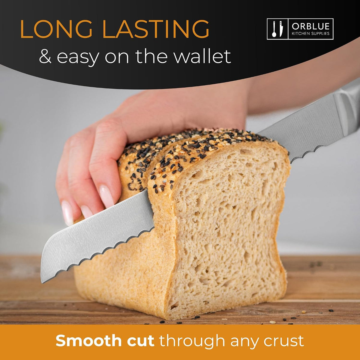 Orblue Serrated Bread Knife with Upgraded Stainless Steel Razor Sharp Wavy Edge Width - Bread Cutter Ideal for Slicing Homemade Bread, Bagels, Cake (8-Inch Blade with 5-Inch Handle) Green