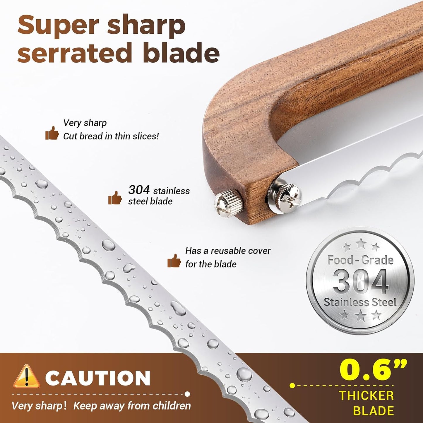 Sourdough bread knife,Bread slicer for homemade bread,(1,brown)
