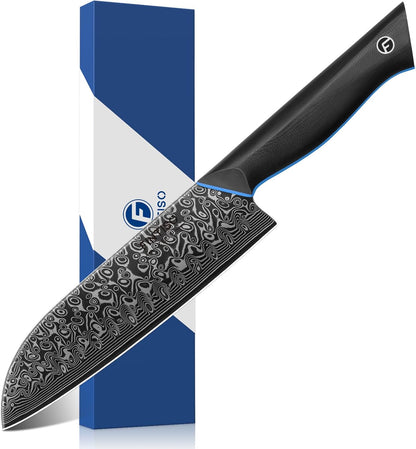 Santoku Knife 7 Inch, 67-Layer Damascus Steel Chef Knife with G10 Handle