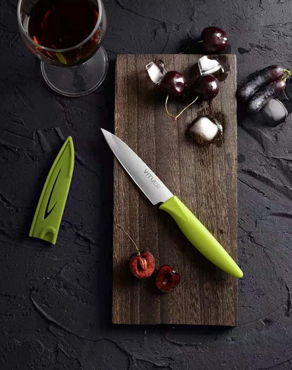 VITUER Paring knife, 4PCS Paring knives (4 Knives and 4 Knife cover), 4 Inch Peeling Fruit and Vegetable Knife, Ultra Sharp Kitchen Knives, German Steel, PP Plastic Handle
