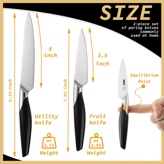 2-Piece Paring Knife Set, 3.5 & 5 Inch German Stainless Steel