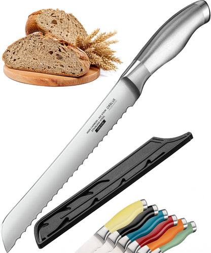 Orblue Serrated Bread Knife with Upgraded Stainless Steel Razor Sharp Wavy Edge Width - Bread Cutter Ideal for Slicing Homemade Bread, Bagels, Cake (8-Inch Blade with 5-Inch Handle) Green