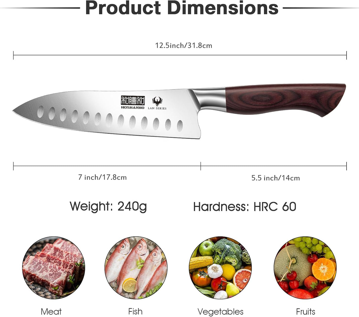 HOSHANHO 7" Chef Knife,Razor-Sharp Santoku Knife with Ergonomic Wood Handle