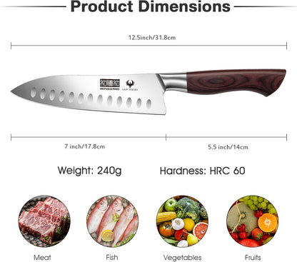 HOSHANHO 7" Chef Knife,Razor-Sharp Santoku Knife with Ergonomic Wood Handle