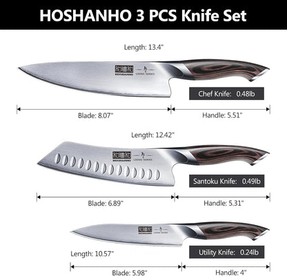 HOSHANHO 3 Pieces Knife Set, Professional Japanese Kitchen Knife Set