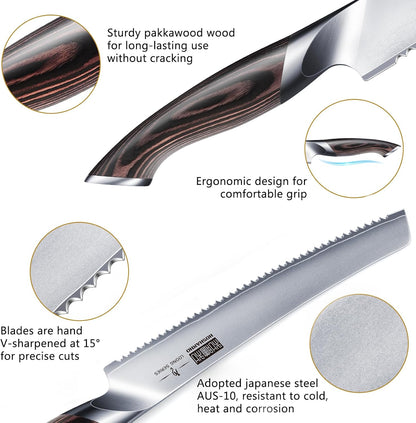 HOSHANHO Bread Knife 10 inch, Ultra Sharp Japanese Serrated Bread Knife