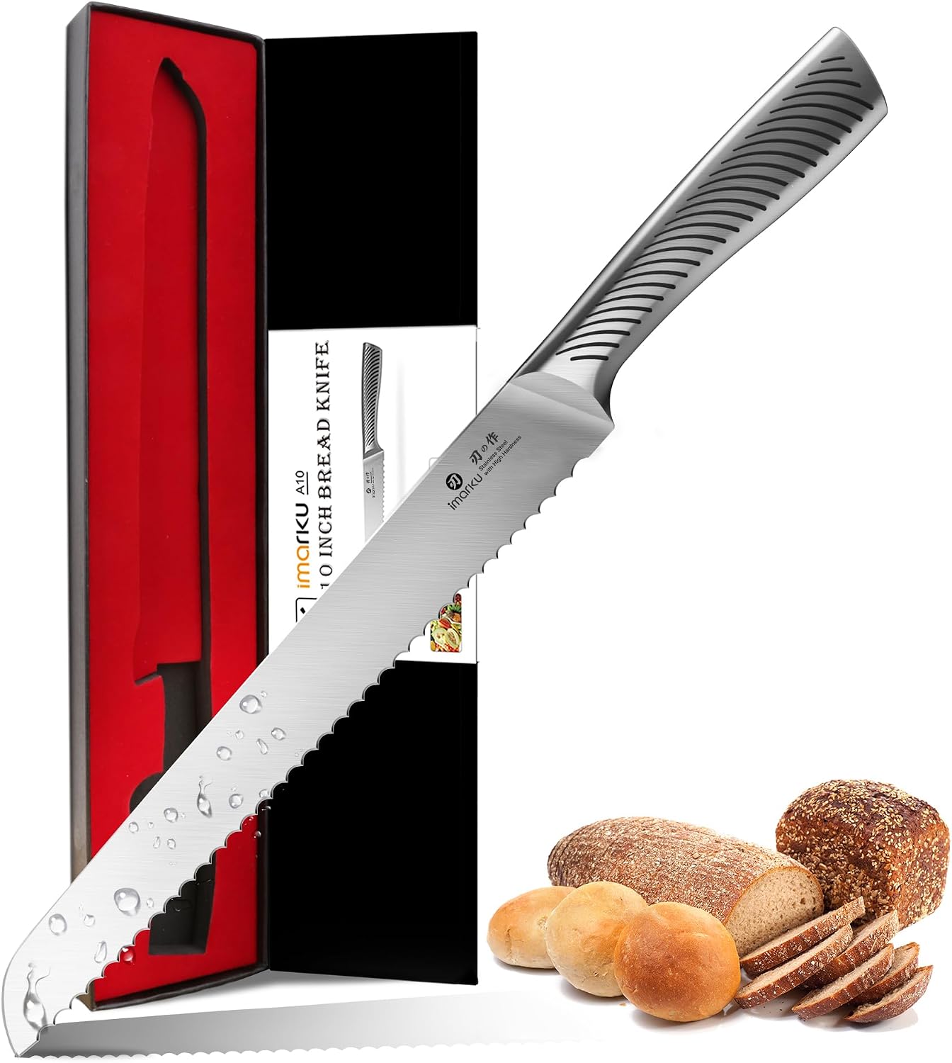 imarku Bread Knife 10 Inch: Japanese High Carbon Stainless Steel