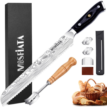 MOSFiATA Santoku Knife- 7 Inch Vegetable Knife Ultra Sharp Chopping Knife- Forged EN.4116 German Steel- Including Sheath,Finger Guard,Knife Sharpener,Full Tang,Best Gifts with Handmade Gift Box