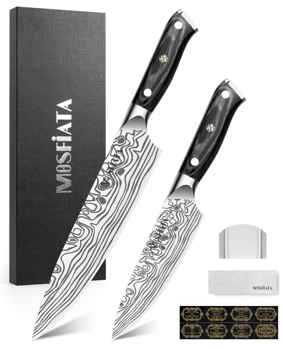 MOSFiATA Santoku Knife- 7 Inch Vegetable Knife Ultra Sharp Chopping Knife- Forged EN.4116 German Steel- Including Sheath,Finger Guard,Knife Sharpener,Full Tang,Best Gifts with Handmade Gift Box