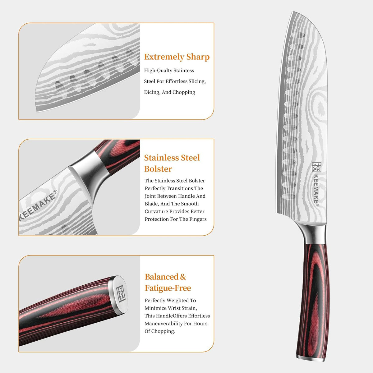 KEEMAKE 7" Santoku Knife, Razor Sharp Chef Knife with Ergonomic Handle