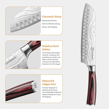 KEEMAKE 7" Santoku Knife, Razor Sharp Chef Knife with Ergonomic Handle