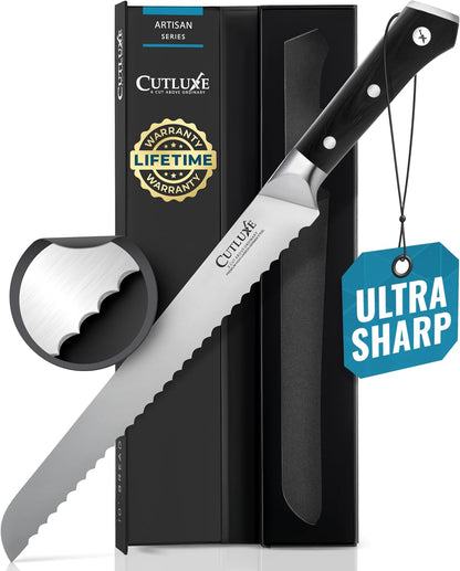 Cutluxe Bread Knife, 10" Serrated Knife for Sourdough & Homemade Bread