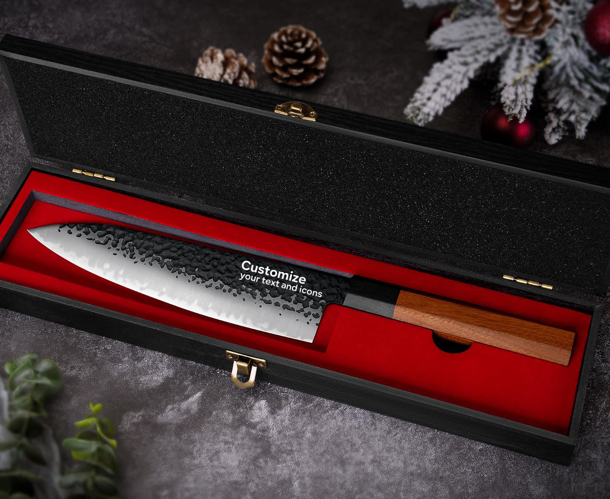 FAMCÜTE 7" Santoku Knife, Hand Forged Sharp Chopping Knife for Easy Cutting