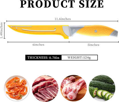 MONGSEW 3PCS Boning Knife, German Stainless Steel Fillet Knives, 6 inch Curved Boning Deboning Filet Fillet Knife for Meat, Fish, Poultry, Cutting, Trimming, Ergonomic Rubber Handle, Dishwasher Safe