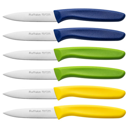 Paring & Fruit Knives Set of 6, Stainless Steel Sharp Blades, Multicolor.