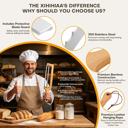 Adjustable Bread Knife for Homemade Bread Sourdough, Bamboo Handle