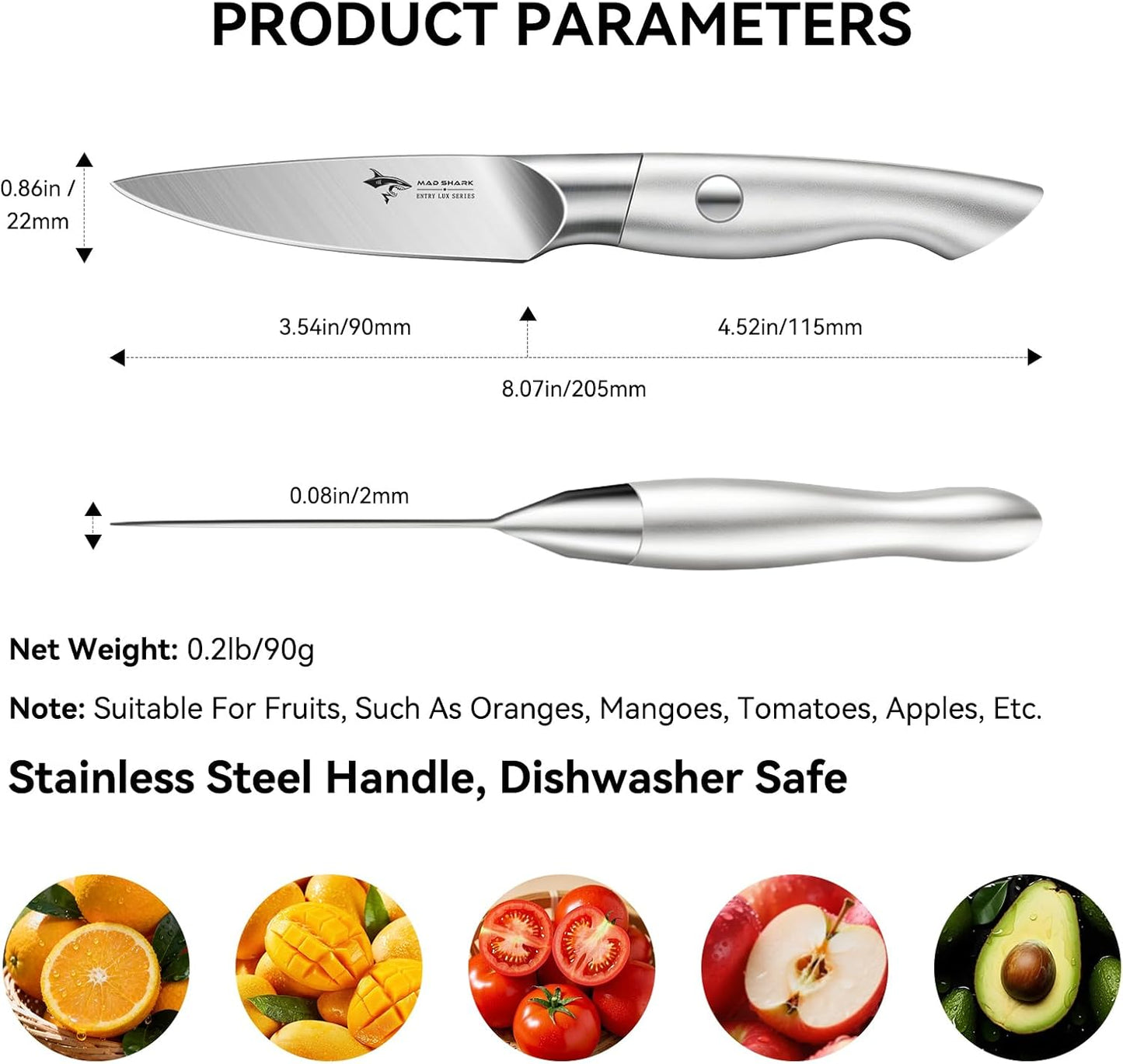 MAD SHARK Paring Knife 3.5 inch Ultra Sharp German Stainless Steel