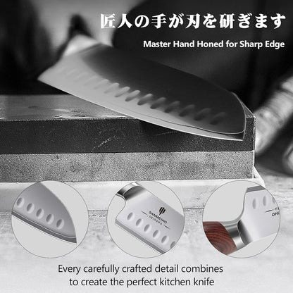 7 Inch Chef Santoku Knife, High Carbon 10Cr15Mov Stainless Steel