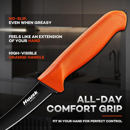 Huusk Curved Boning Knife - 6" Filet Knife for Meat Deboning Non‑Slip Grip