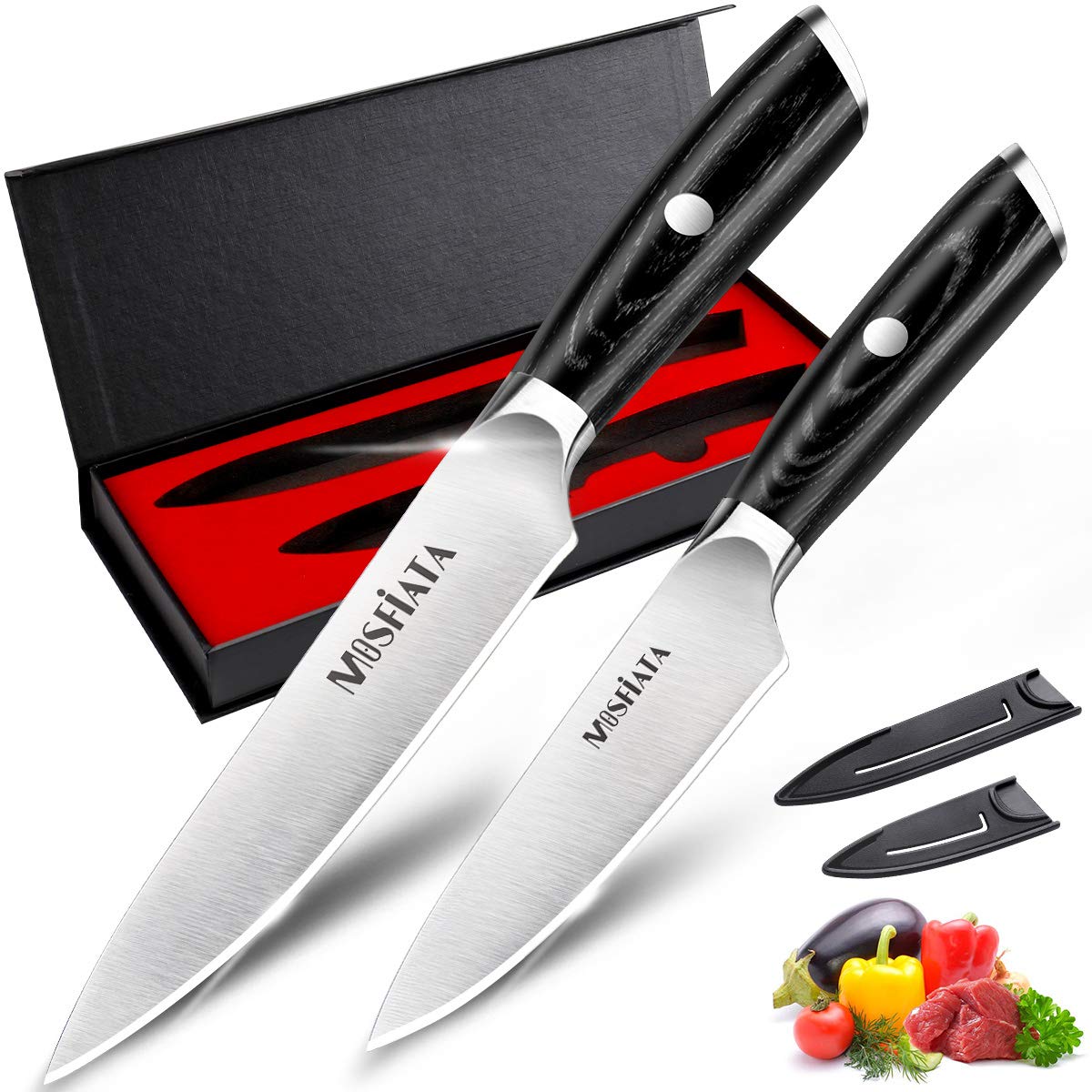 MOSFiATA Santoku Knife- 7 Inch Vegetable Knife Ultra Sharp Chopping Knife- Forged EN.4116 German Steel- Including Sheath,Finger Guard,Knife Sharpener,Full Tang,Best Gifts with Handmade Gift Box