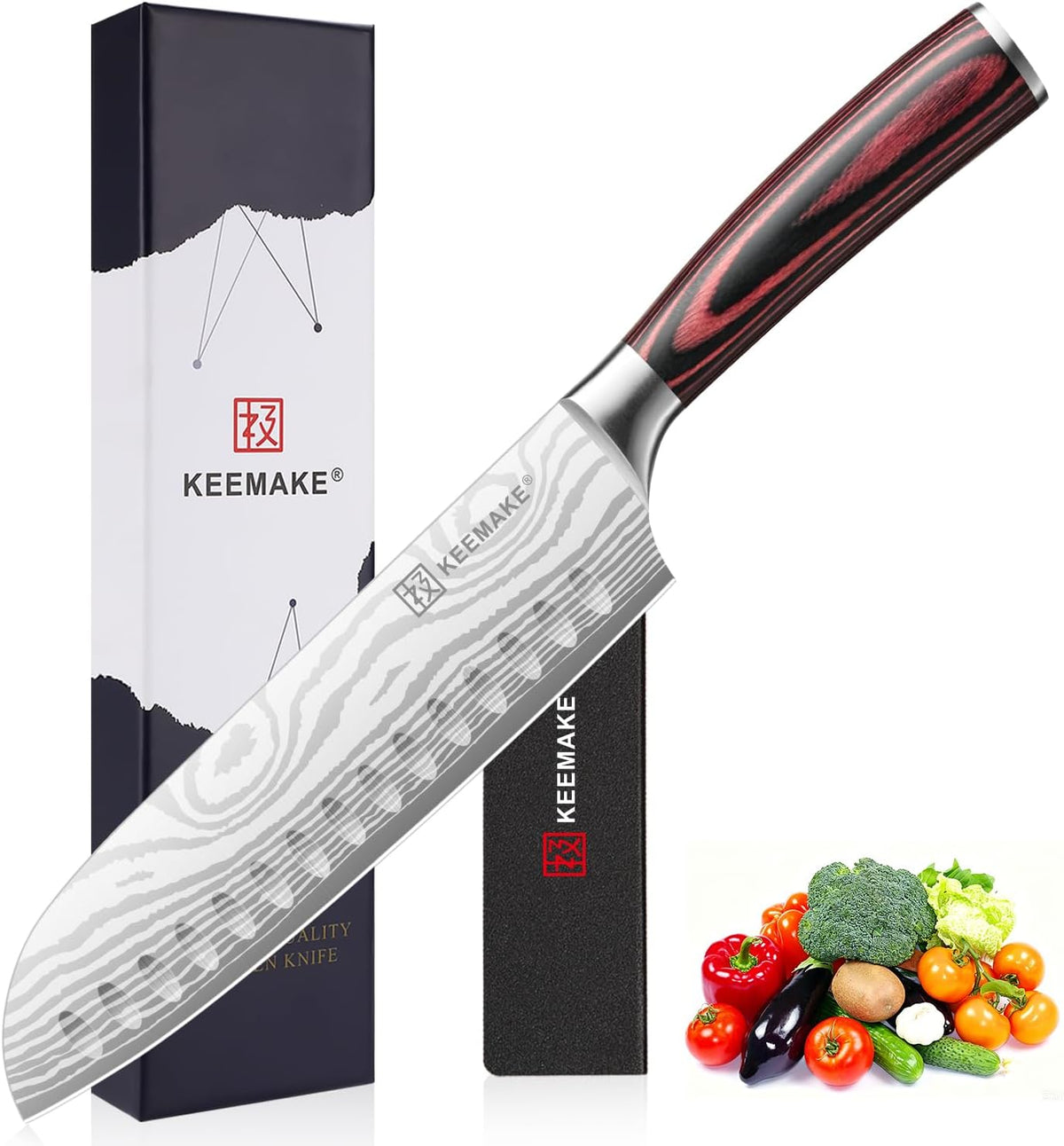 KEEMAKE 7" Santoku Knife, Razor Sharp Chef Knife with Ergonomic Handle