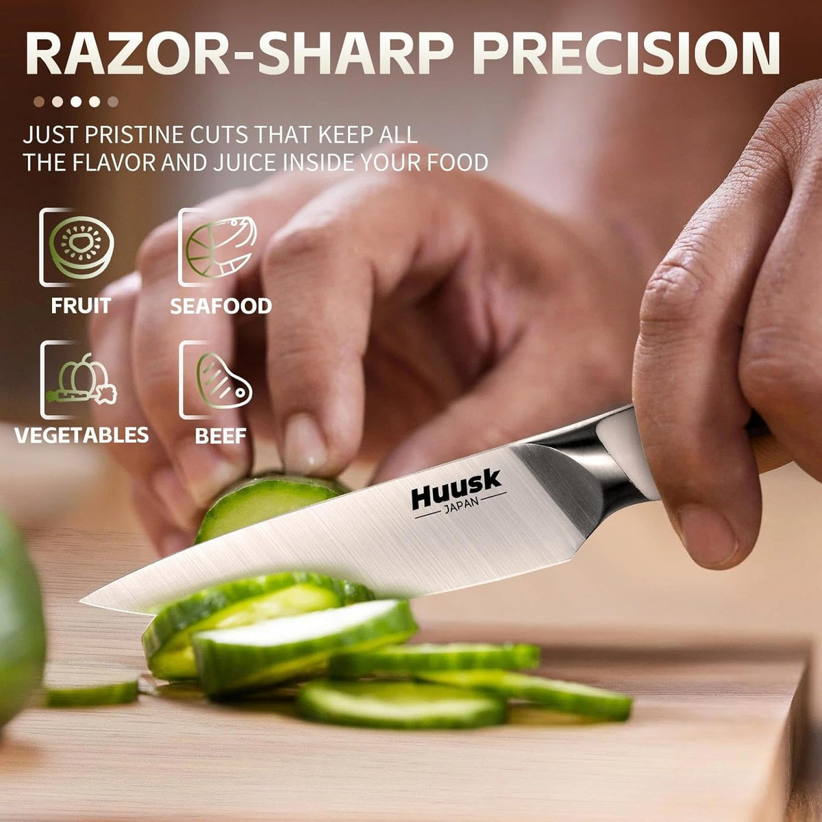 Huusk Paring Knife Ultra Sharp - 3.5" Small Kitchen Knife, Ivory White Grip