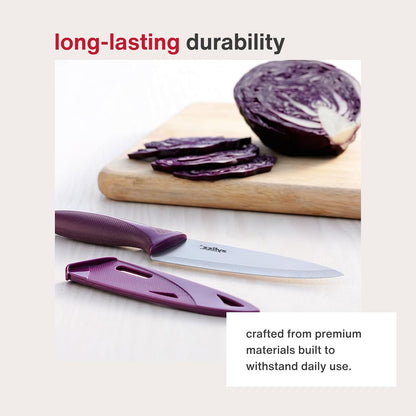 Zyliss Utility Knife with Sheath Cover - Precision Knife for Cutting & Slicing - Paring Knife for Meat, Fruits & Vegetables - Culinary Kitchen Knife - 5.5" Carbon Stainless Steel Blade - Purple