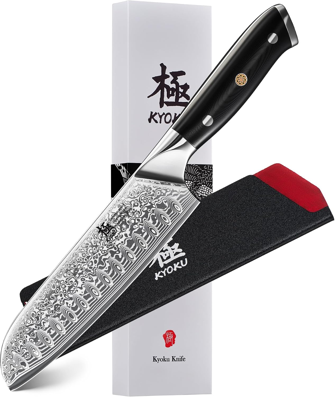 KYOKU Santoku Knife - 7" - Shogun Series - Japanese VG10 Steel Core Forged Damascus Blade - with Sheath & Case