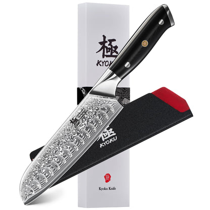 KYOKU Santoku Knife - 7" - Shogun Series - Japanese VG10 Steel Core Forged Damascus Blade - with Sheath & Case