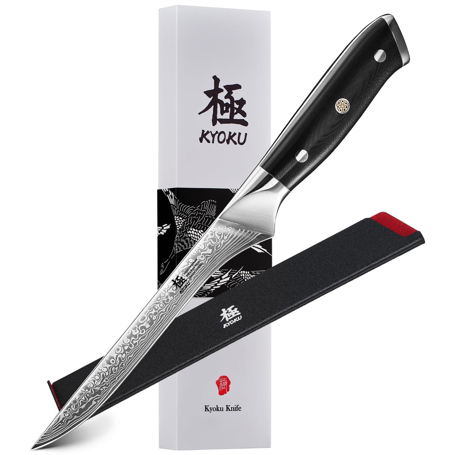KYOKU Santoku Knife - 7" - Shogun Series - Japanese VG10 Steel Core Forged Damascus Blade - with Sheath & Case