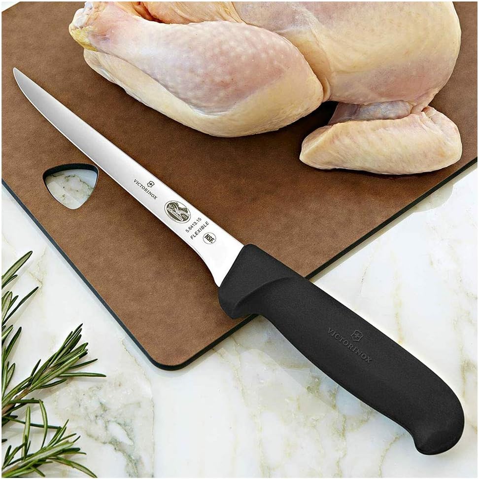 Victorinox Fibrox 6 Inch Flexible Boning Knife, Straight Blade, Black