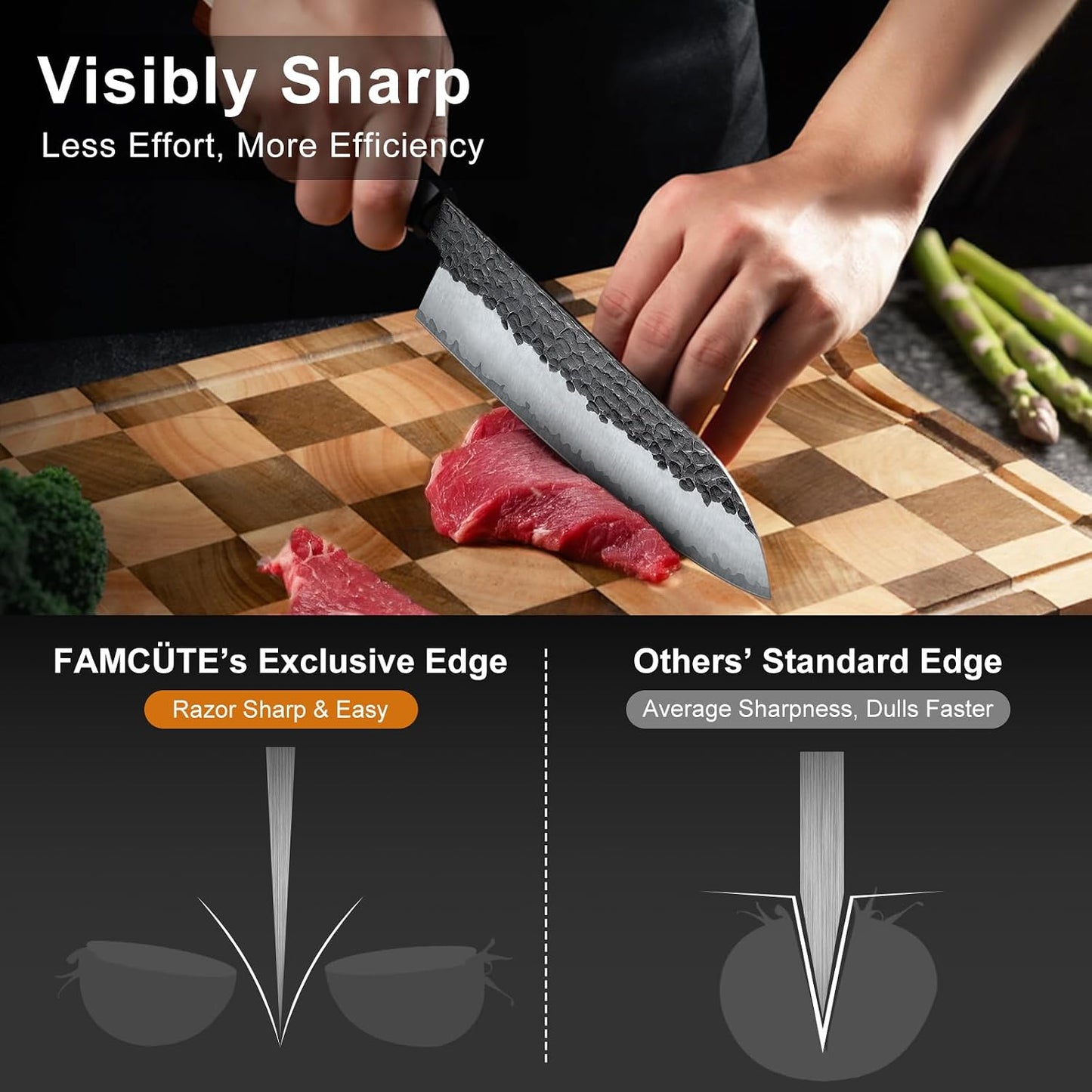 FAMCÜTE 7" Santoku Knife, Hand Forged Sharp Chopping Knife for Easy Cutting