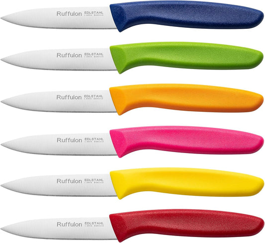 Paring & Fruit Knives Set of 6, Stainless Steel Sharp Blades, Multicolor.
