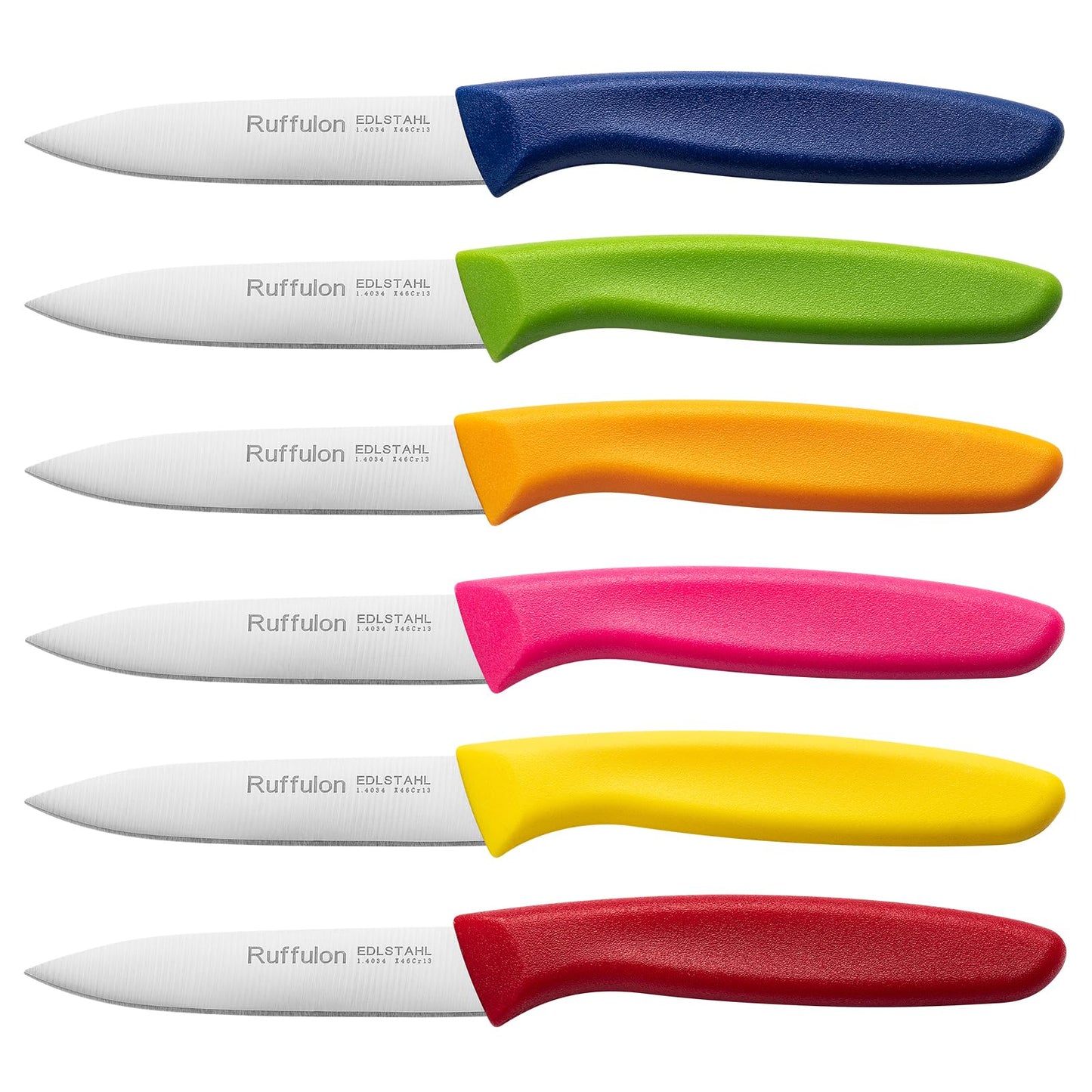Paring & Fruit Knives Set of 6, Stainless Steel Sharp Blades, Multicolor.