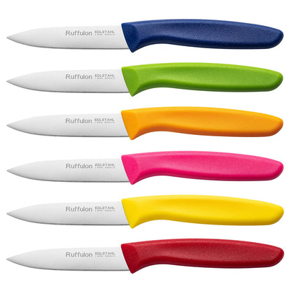 Paring & Fruit Knives Set of 6, Stainless Steel Sharp Blades, Multicolor.