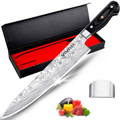 MOSFiATA Santoku Knife- 7 Inch Vegetable Knife Ultra Sharp Chopping Knife- Forged EN.4116 German Steel- Including Sheath,Finger Guard,Knife Sharpener,Full Tang,Best Gifts with Handmade Gift Box